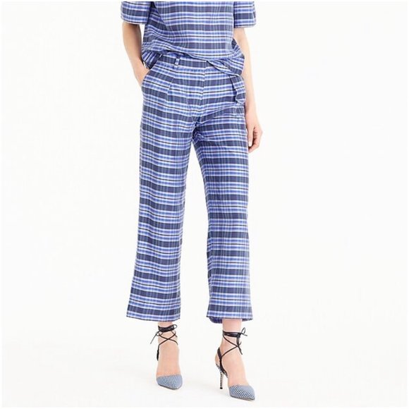 J. Crew Pants - J. Crew Collection Plaid Cropped Silk Pants Size 2